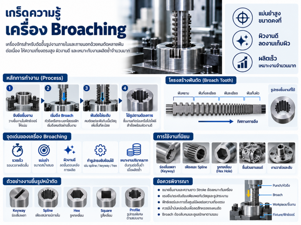 งานbroaching คืออะไร? คู่มือเครื่อง broaching แบบอินโฟกราฟิก